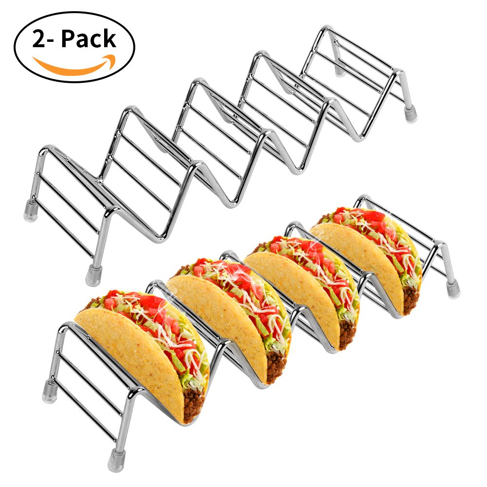Taco Holder Set of 2, Premium Stainless Steel Taco Stand Rack for Kids Hard or