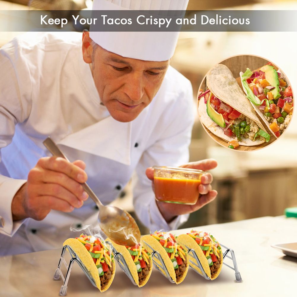 Taco Holder Set of 2, Premium Stainless Steel Taco Stand Rack for Kids Hard or view 5
