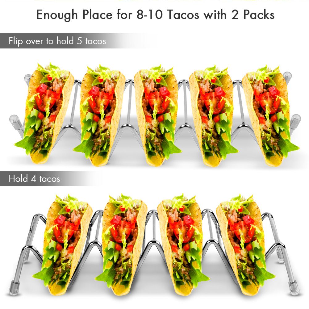 Taco Holder Set of 2, Premium Stainless Steel Taco Stand Rack for Kids Hard or view 10
