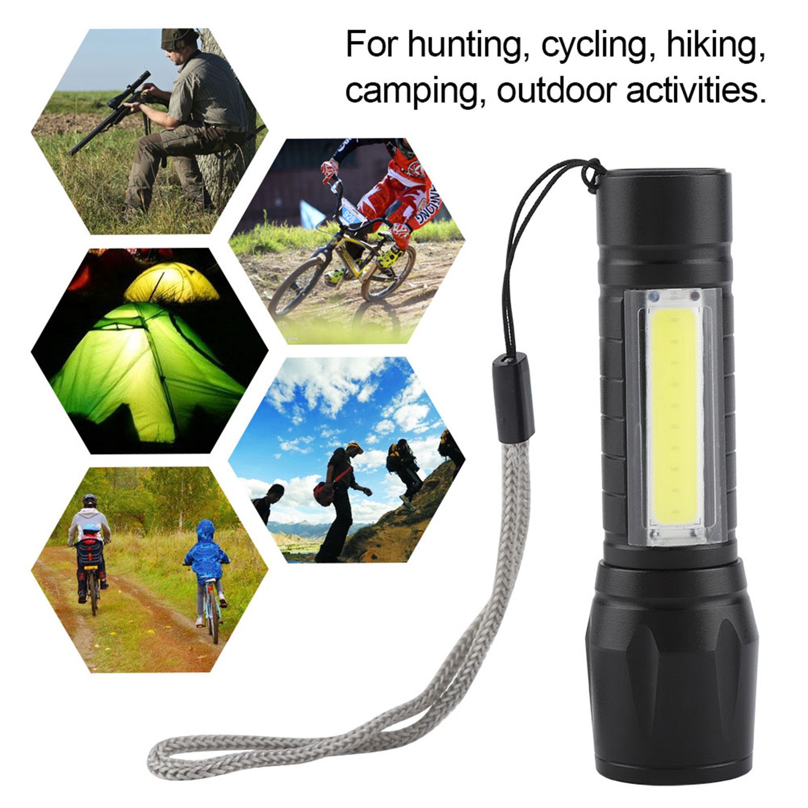 Portable XPE + COB Waterproof Telescopic Zoom 3 Modes LED Torch Outdoor view 5