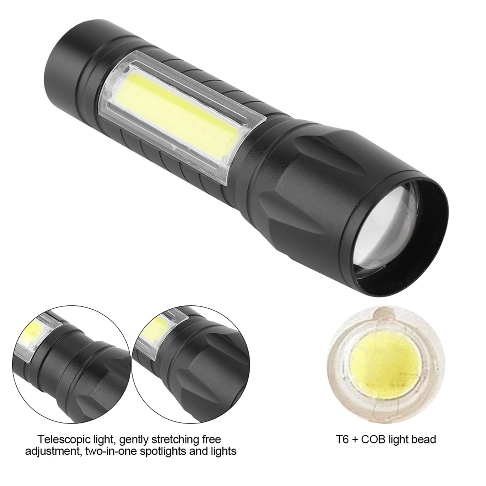 Portable XPE + COB Waterproof Telescopic Zoom 3 Modes LED Torch Outdoor view 7