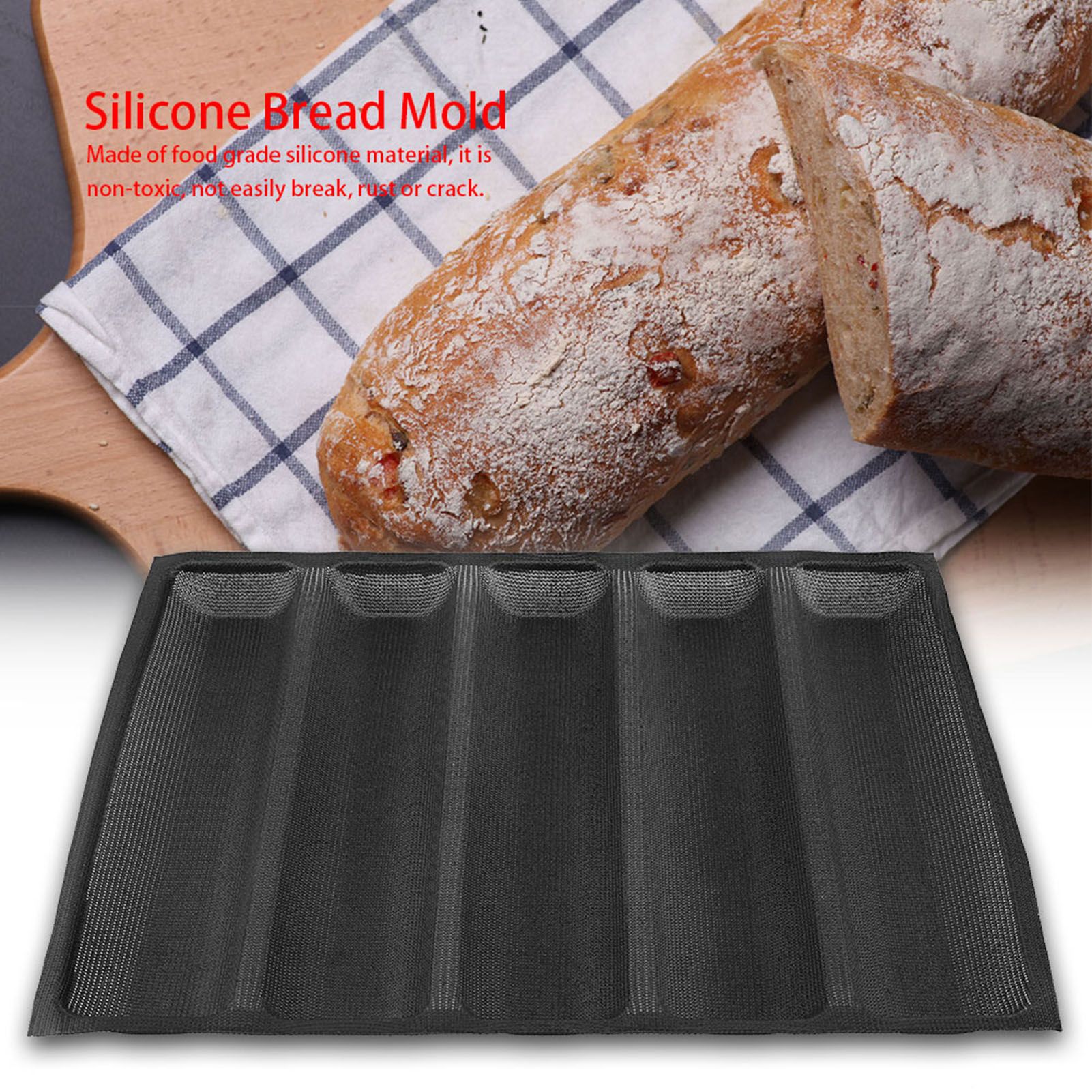 Silicone Oblong Shape Bread Molds Baguette Pan French Bakeware Tray view 2