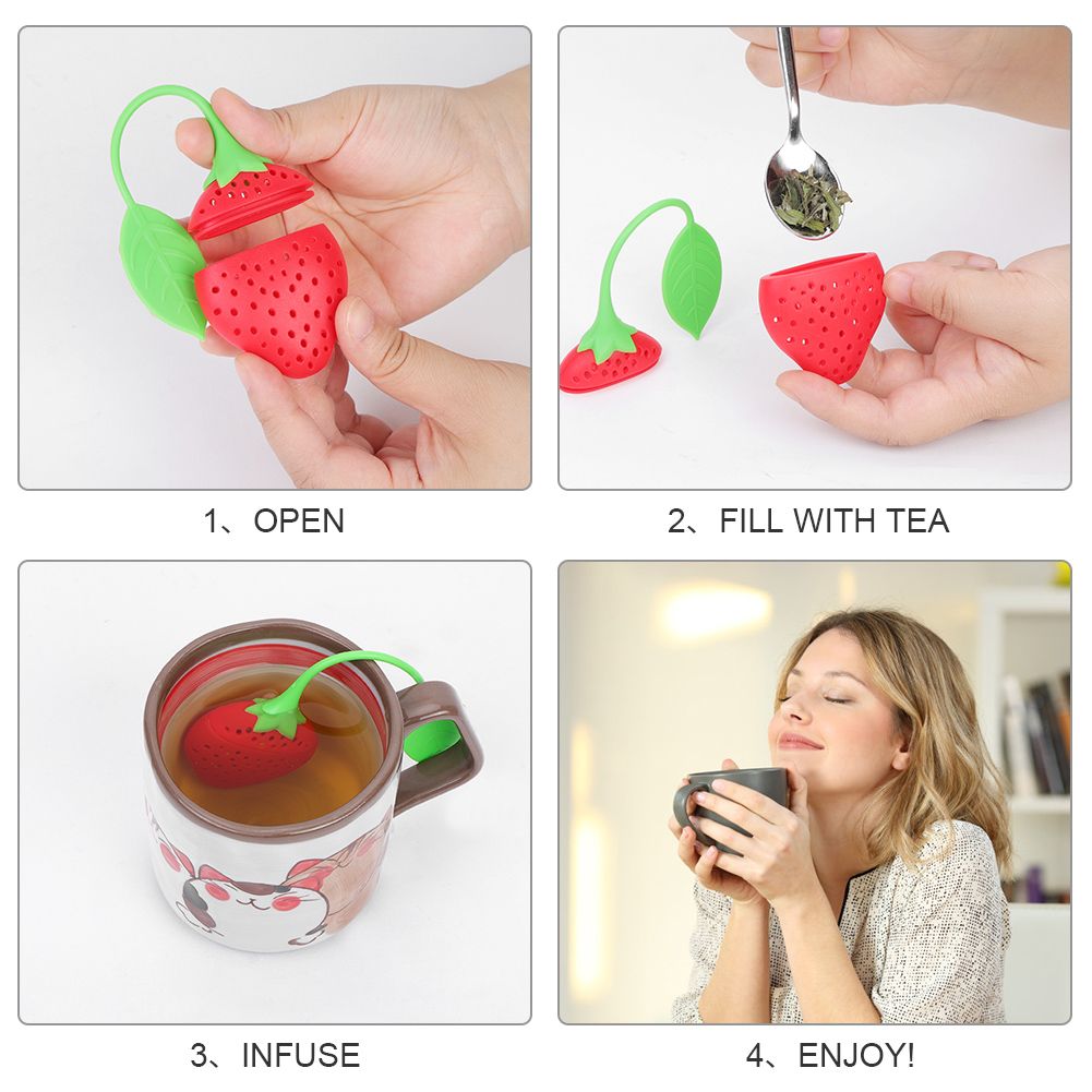 Cute Silicone Tea Infuser Food Grade Strawberry Shape Design Tea Filter Funny view 6