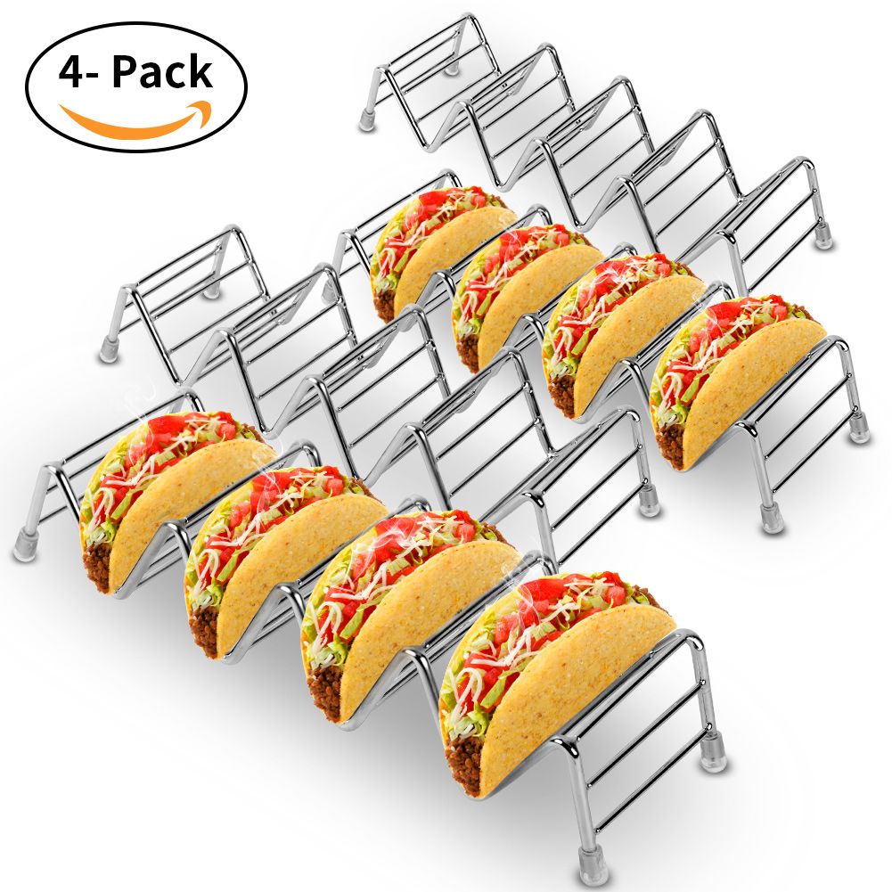 Taco Holder Set of 4, Premium Stainless Steel Taco Stand Rack for Kids Hard or
