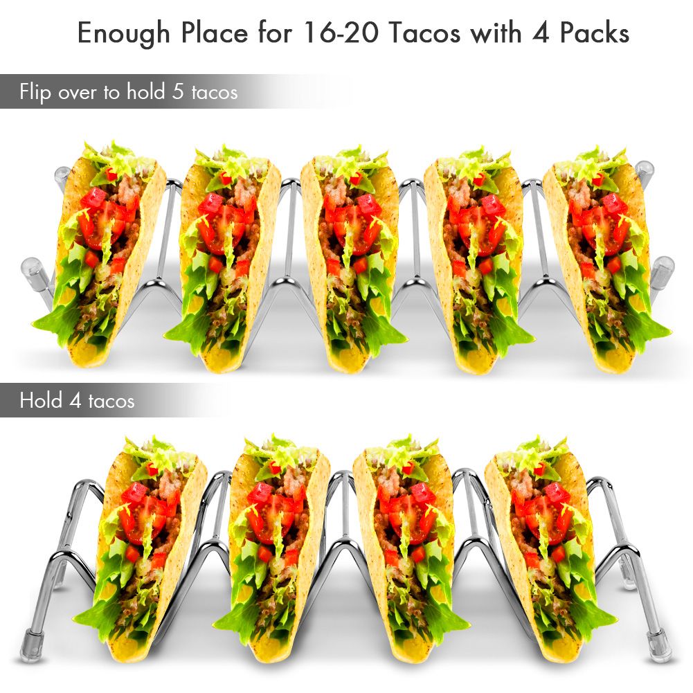 Taco Holder Set of 4, Premium Stainless Steel Taco Stand Rack for Kids Hard or view 2