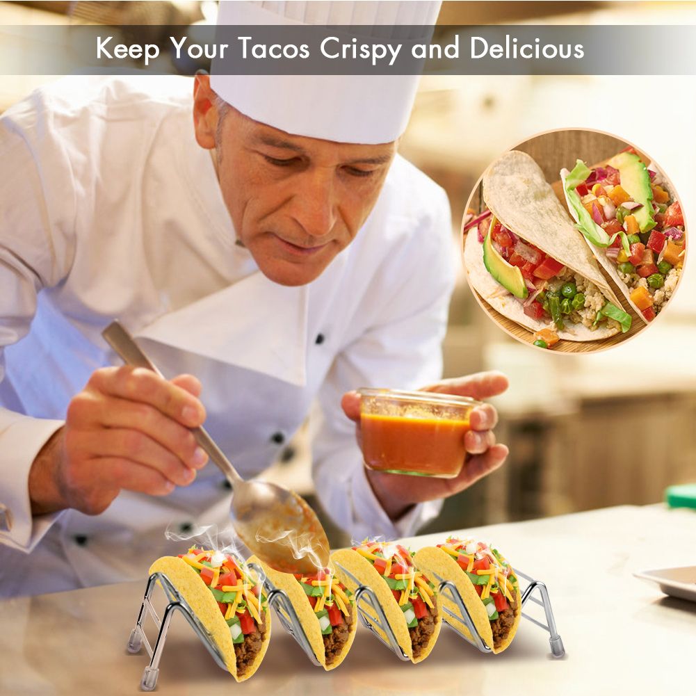 Taco Holder Set of 4, Premium Stainless Steel Taco Stand Rack for Kids Hard or view 5