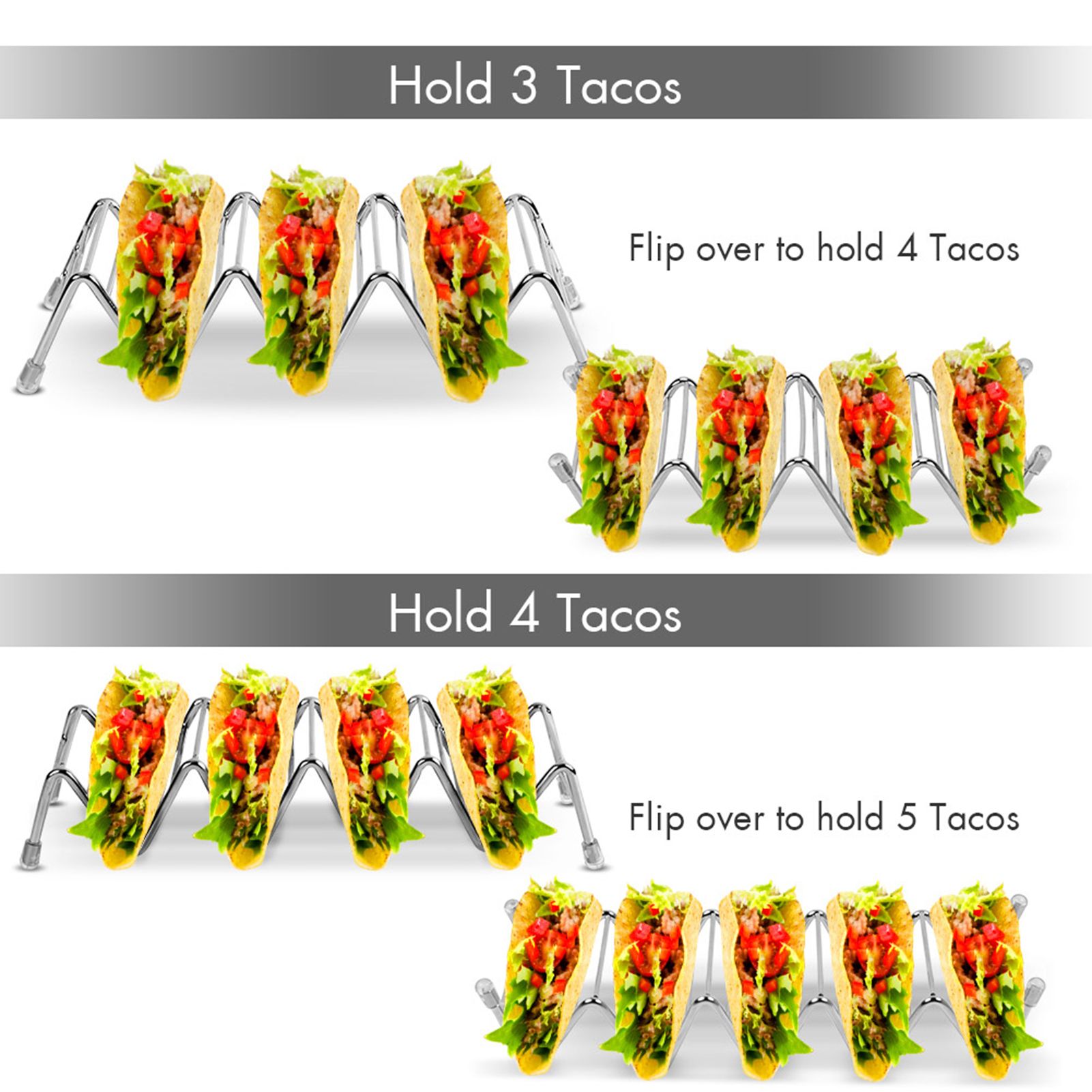 Ejoyous Taco Holder, 4 Pack Stainless Steel Taco Rack V Space Taco Stand with view 2
