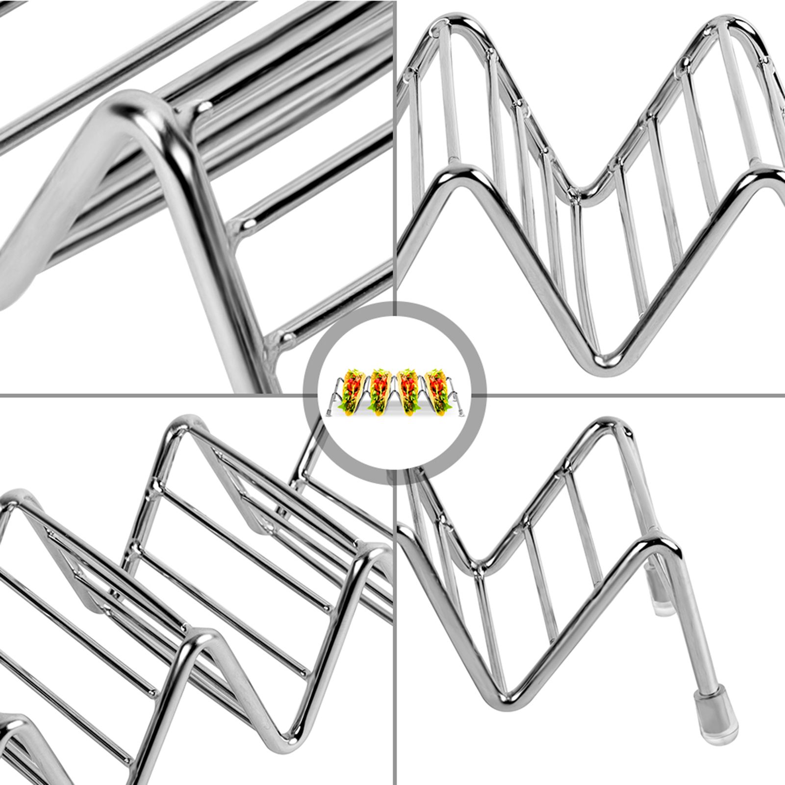 Ejoyous Taco Holder, 4 Pack Stainless Steel Taco Rack V Space Taco Stand with view 4