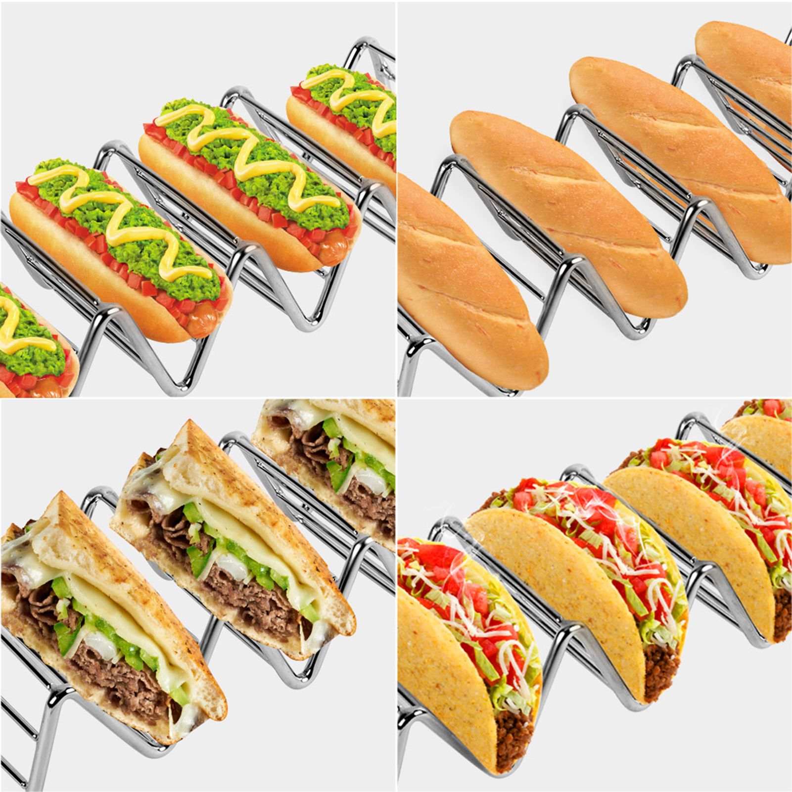 Ejoyous Taco Holder, 4 Pack Stainless Steel Taco Rack V Space Taco Stand with view 6