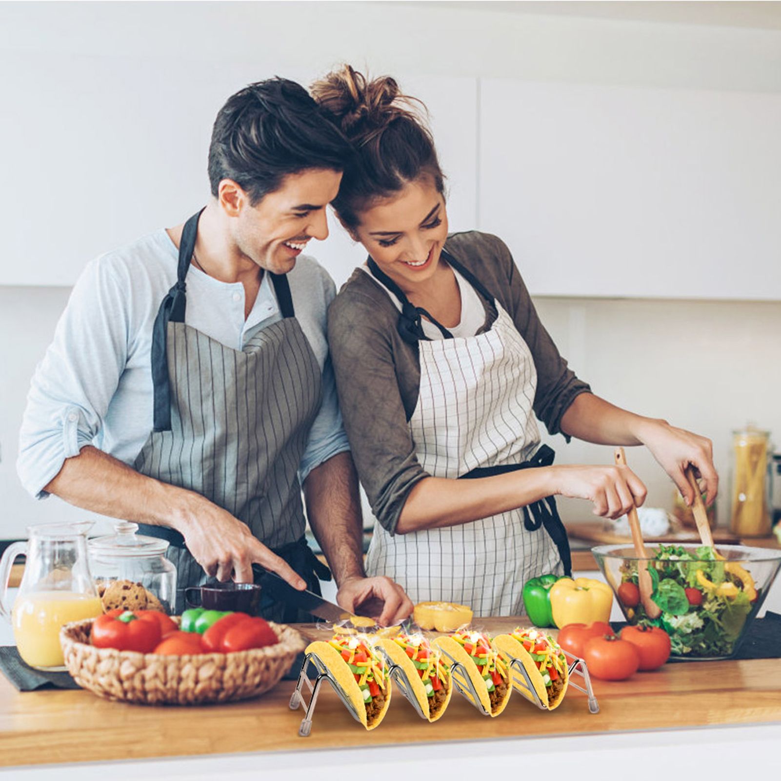 Ejoyous Taco Holder, 4 Pack Stainless Steel Taco Rack V Space Taco Stand with view 8