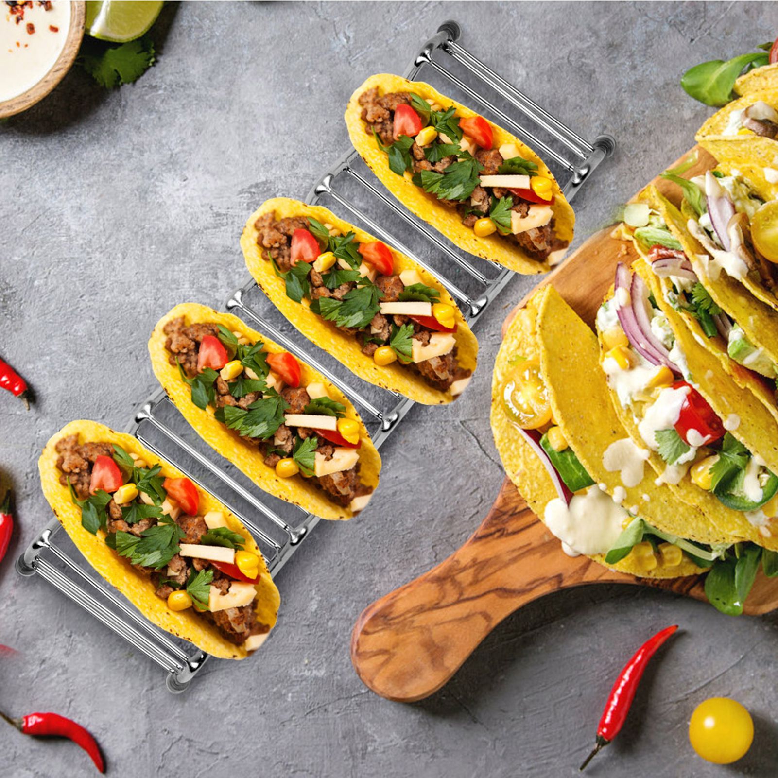 Ejoyous Taco Holder, 4 Pack Stainless Steel Taco Rack V Space Taco Stand with view 9