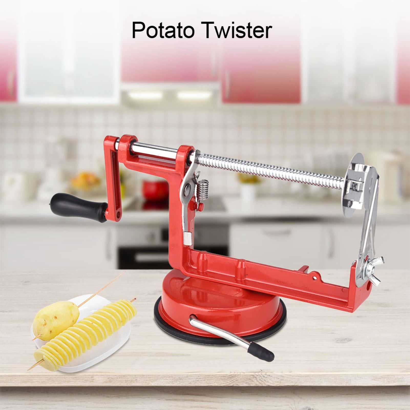 Stainless Steel Hand Crank Manual Spiral Potato Chips Twister Cutter Suction view 2
