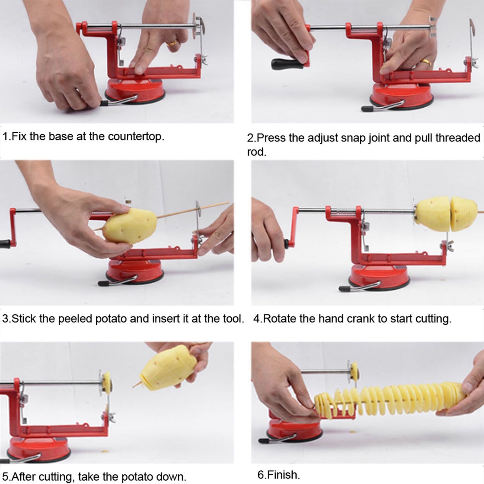 Stainless Steel Hand Crank Manual Spiral Potato Chips Twister Cutter Suction view 4