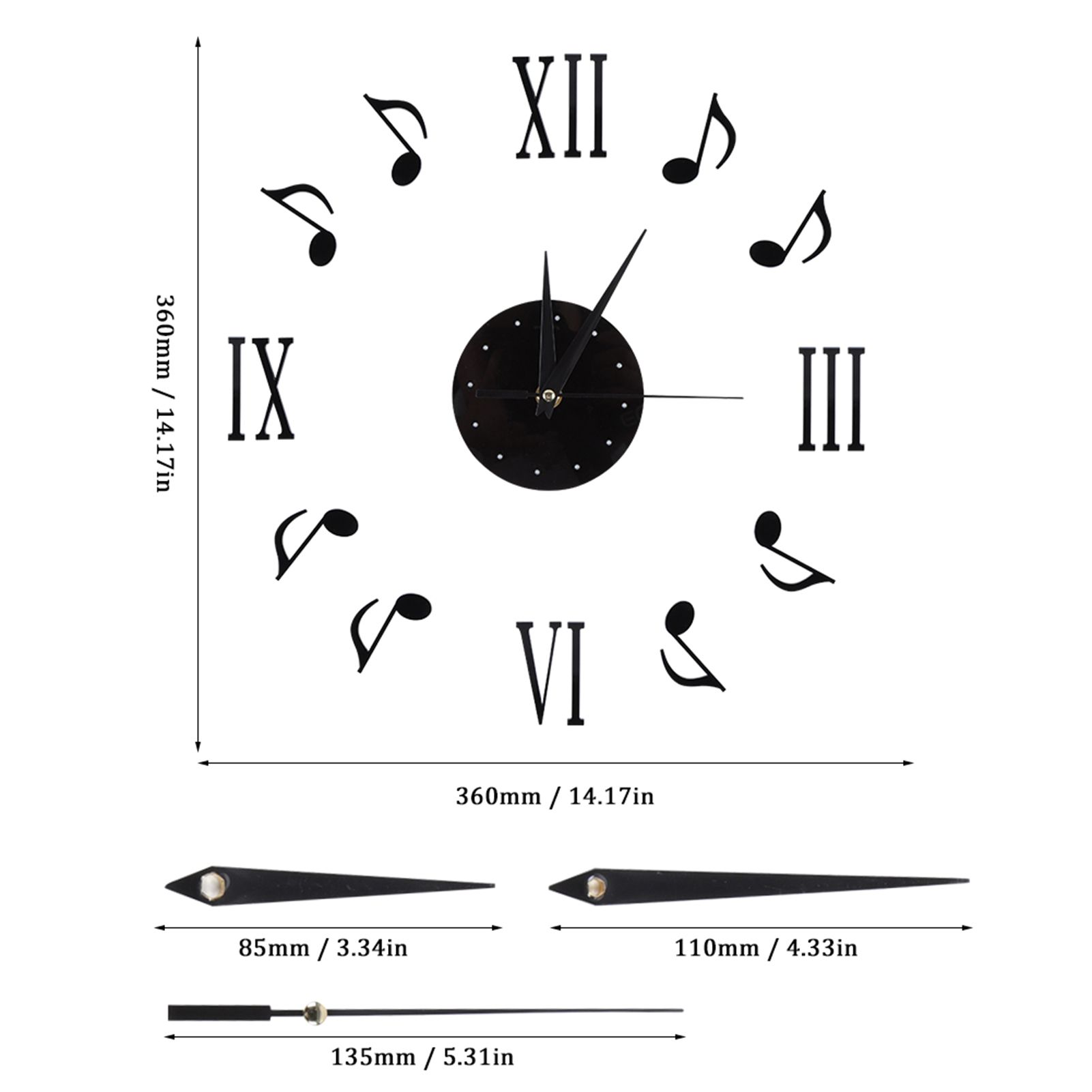Musical Note Wall Clock with Vinyl CD Dial Plate and 3D Roman Numerals for view 2