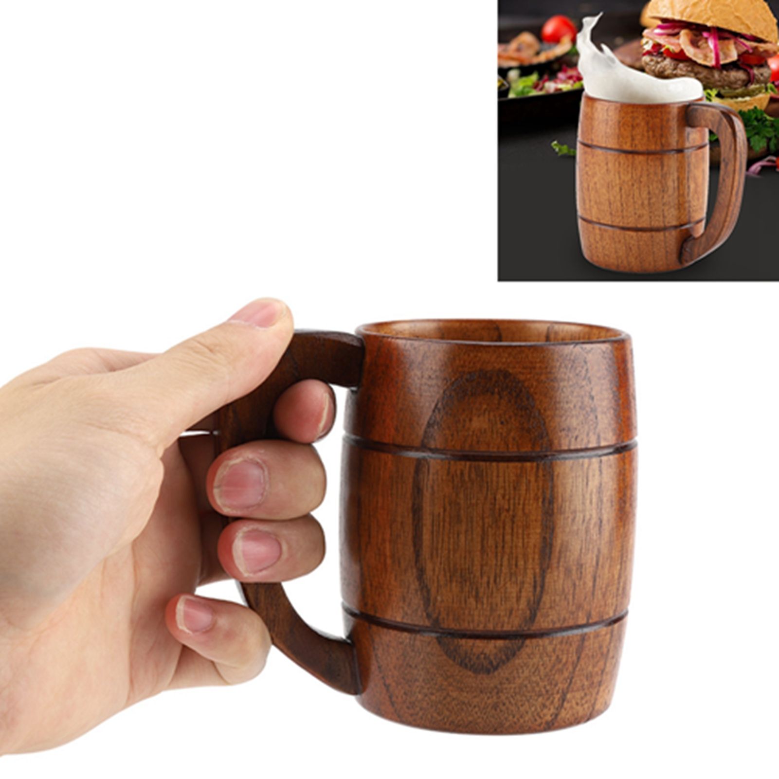 Natural Wooden Beer Cup Retro Big Capacity Tea Water Classic Wood Drinking Mug view 12