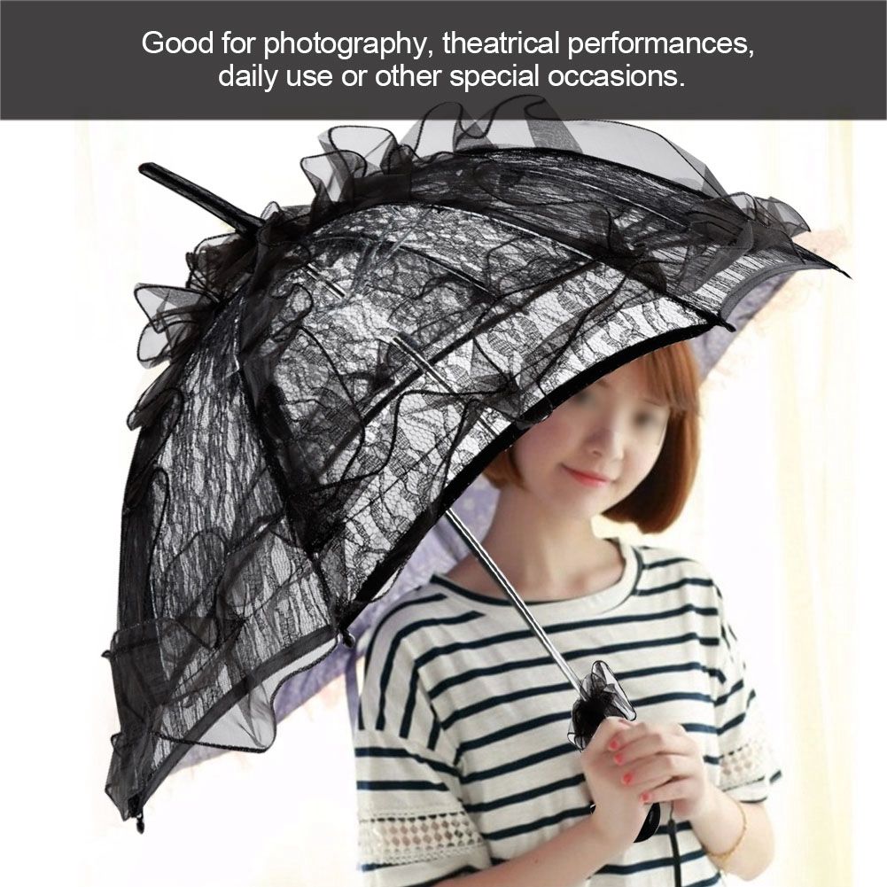 Black Color Lace Umbrella Parasol for Lady Women Party Decor Dancing view 6