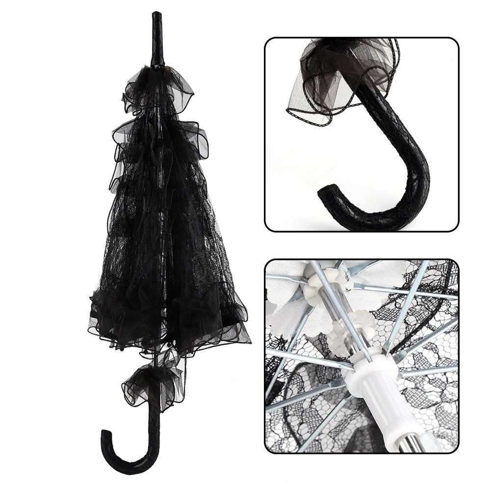 Black Color Lace Umbrella Parasol for Lady Women Party Decor Dancing view 8