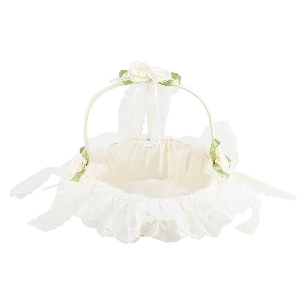Romantic Lace Flower Girl Basket Bamboo Satin Bowknot Bridal Baskets for view 5
