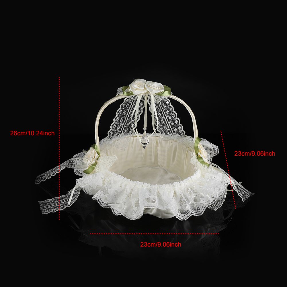 Romantic Lace Flower Girl Basket Bamboo Satin Bowknot Bridal Baskets for view 9