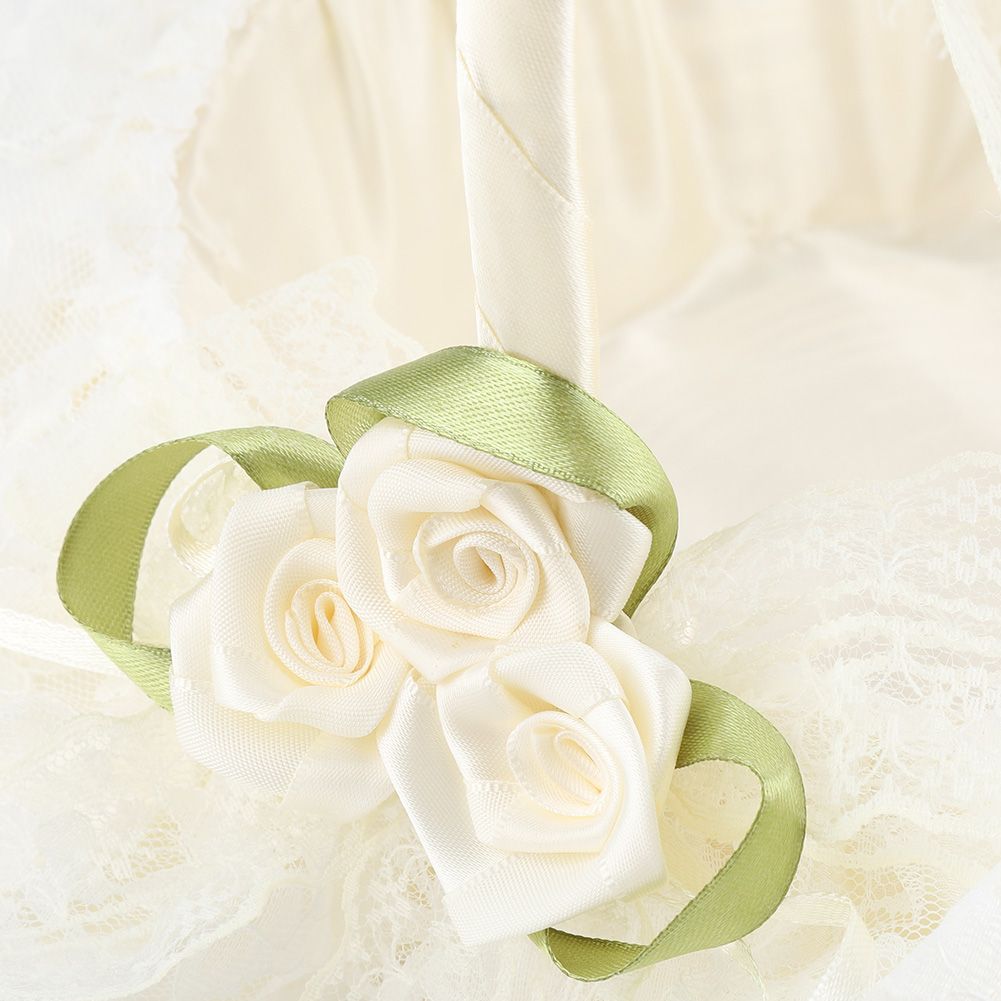 Romantic Lace Flower Girl Basket Bamboo Satin Bowknot Bridal Baskets for view 10