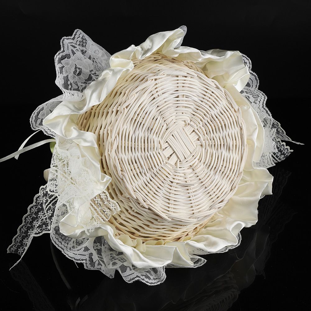 Romantic Lace Flower Girl Basket Bamboo Satin Bowknot Bridal Baskets for view 11