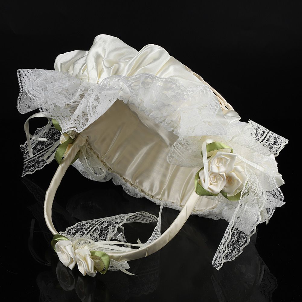 Romantic Lace Flower Girl Basket Bamboo Satin Bowknot Bridal Baskets for view 12