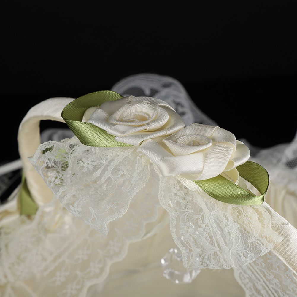 Romantic Lace Flower Girl Basket Bamboo Satin Bowknot Bridal Baskets for view 14