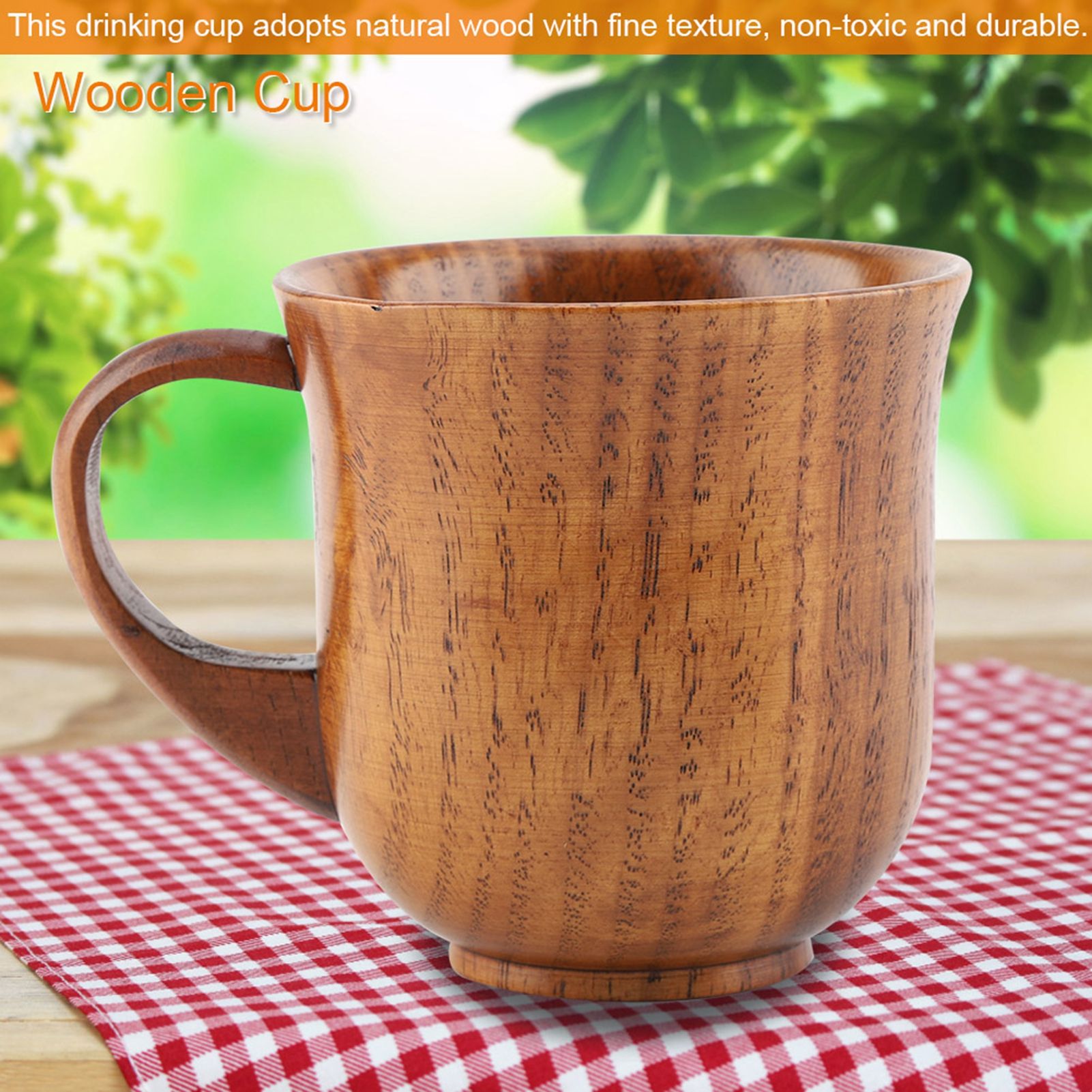 Portable Natural Wood Cup with Handle Wooden Teacup Coffee Beer Juice Drinking view 13