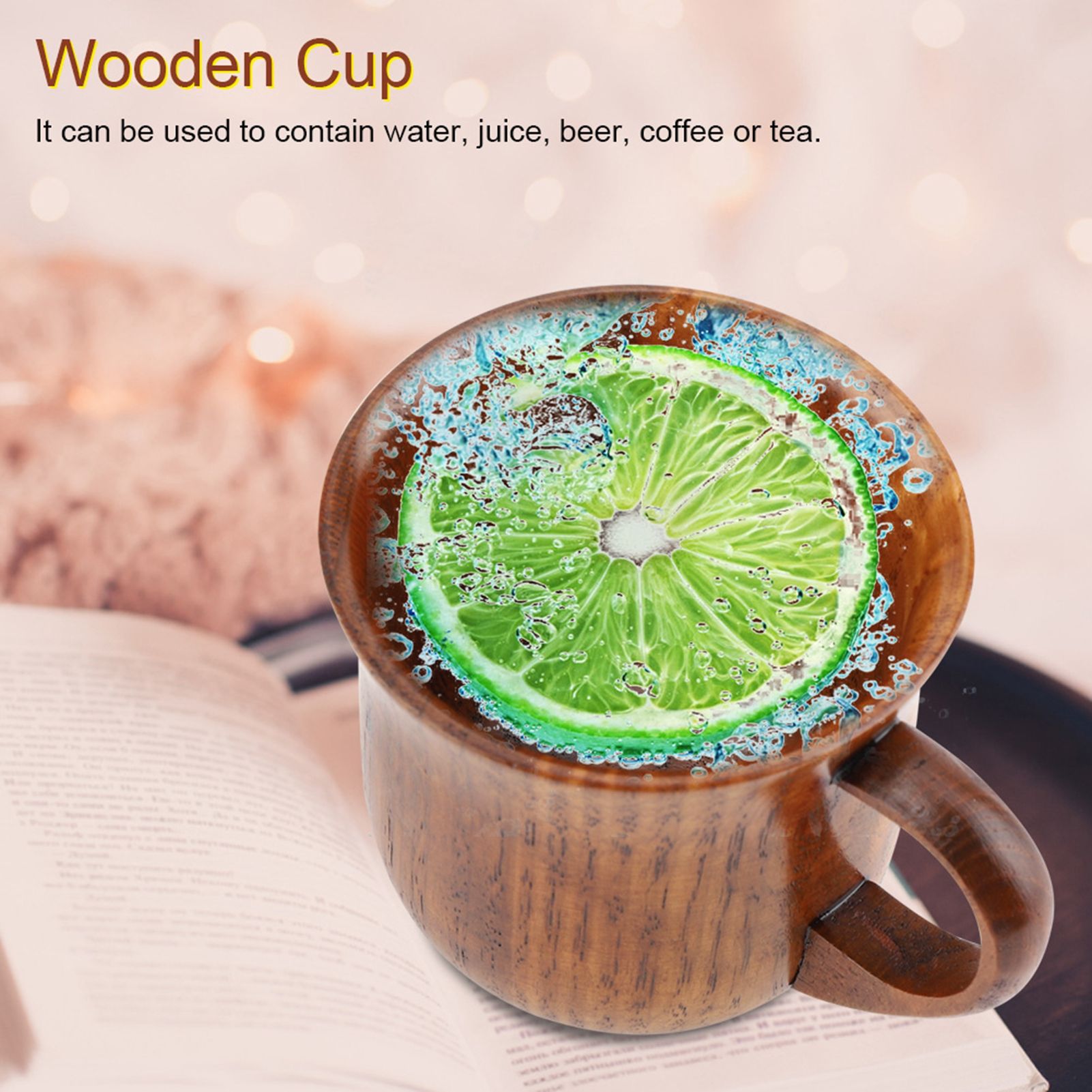 Portable Natural Wood Cup with Handle Wooden Teacup Coffee Beer Juice Drinking view 15