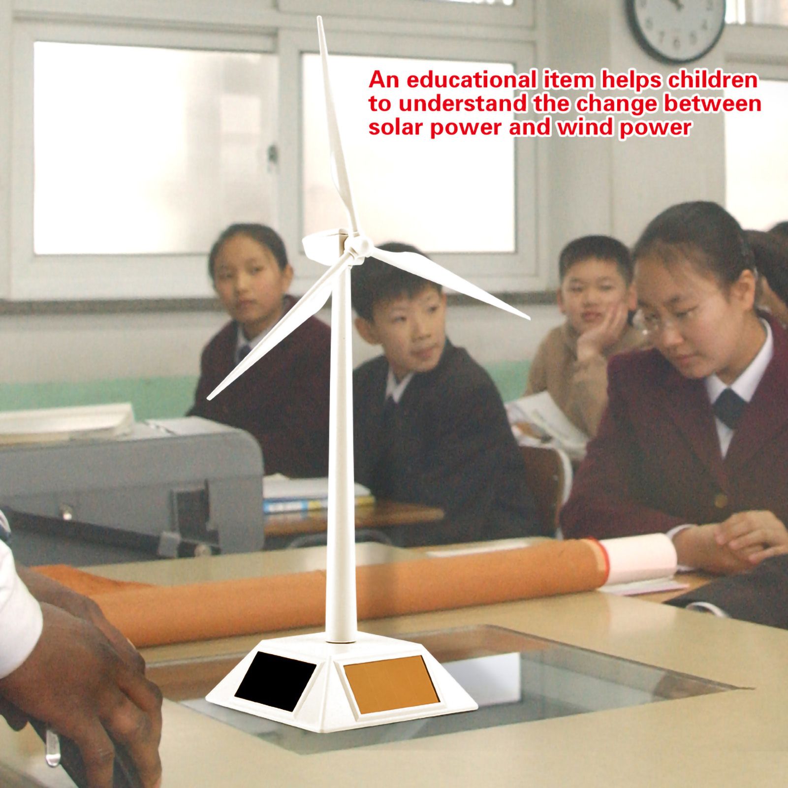 Solar Powered Wind Mill Model Desktop Decor Craft Kids Children Education view 4