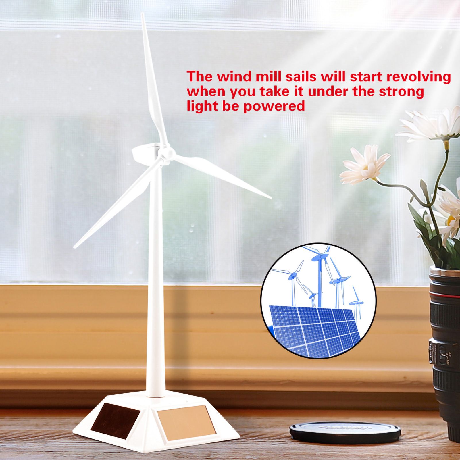 Solar Powered Wind Mill Model Desktop Decor Craft Kids Children Education view 5