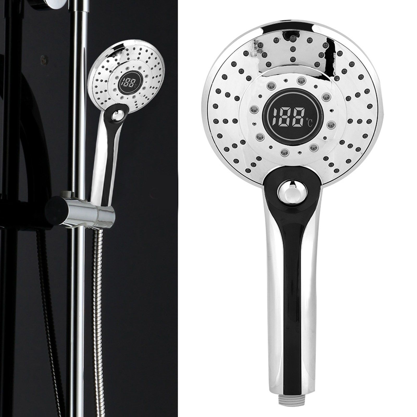 Digital Display Handheld Shower Head with 3-color Temperature Control LED view 11