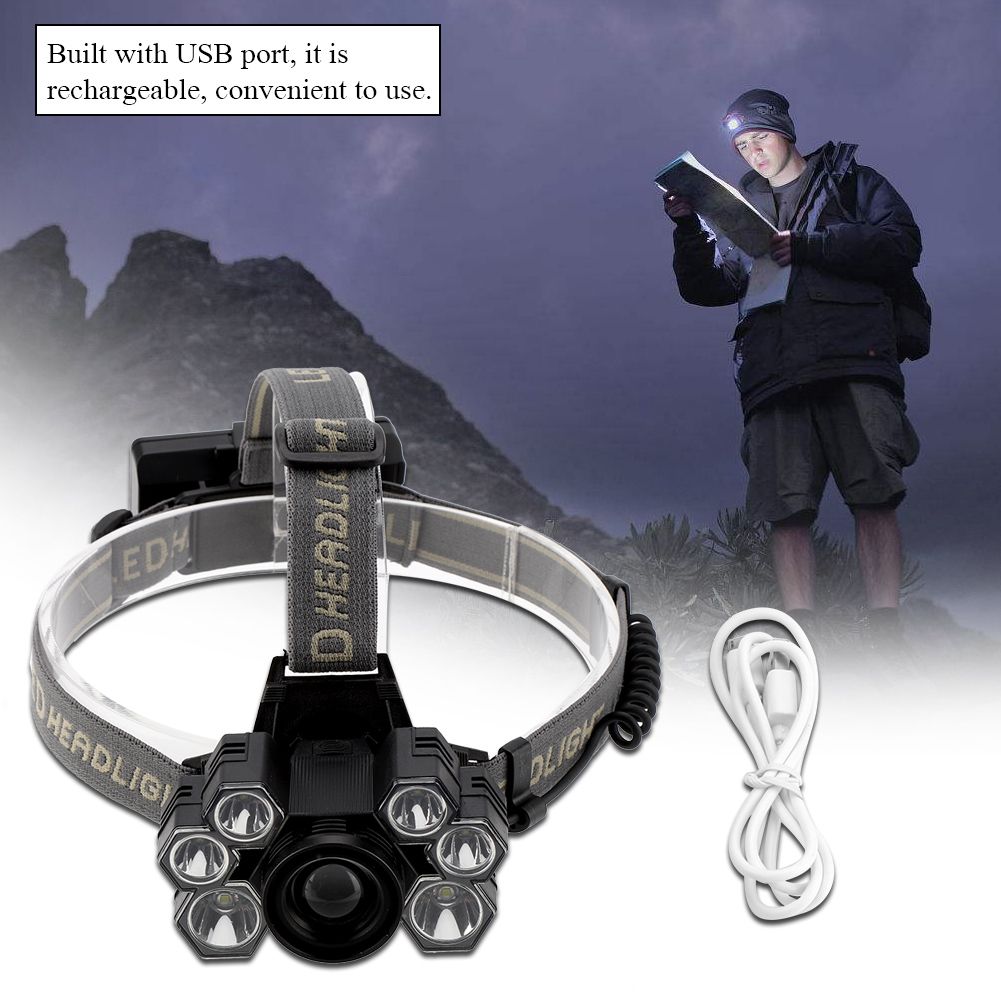 USB Rechargeable 7LED High Bright Headlight Head Torch Lamp for Outdoor view 8
