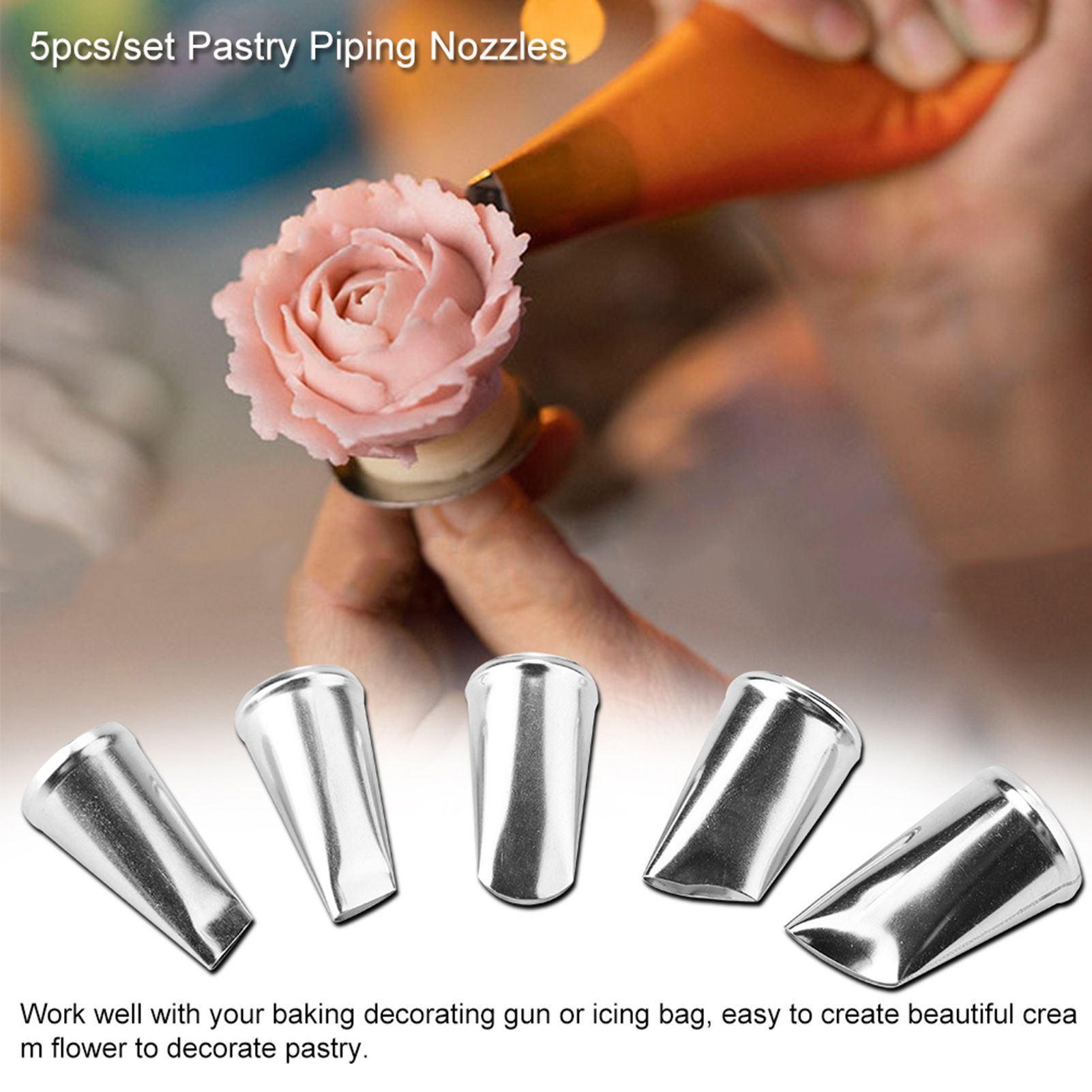 5pcs/set Stainless Steel Pastry Cream Icing Piping Nozzles DIY Baking Cupcake view 9
