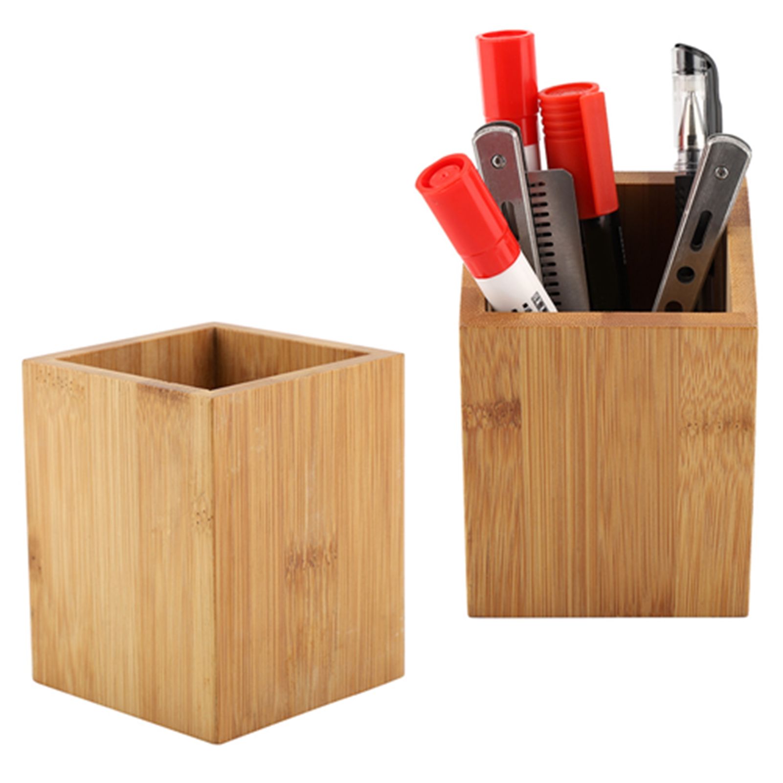 Bamboo Pen Holder Office School Desk Pencils Storage Organizer Stand view 12