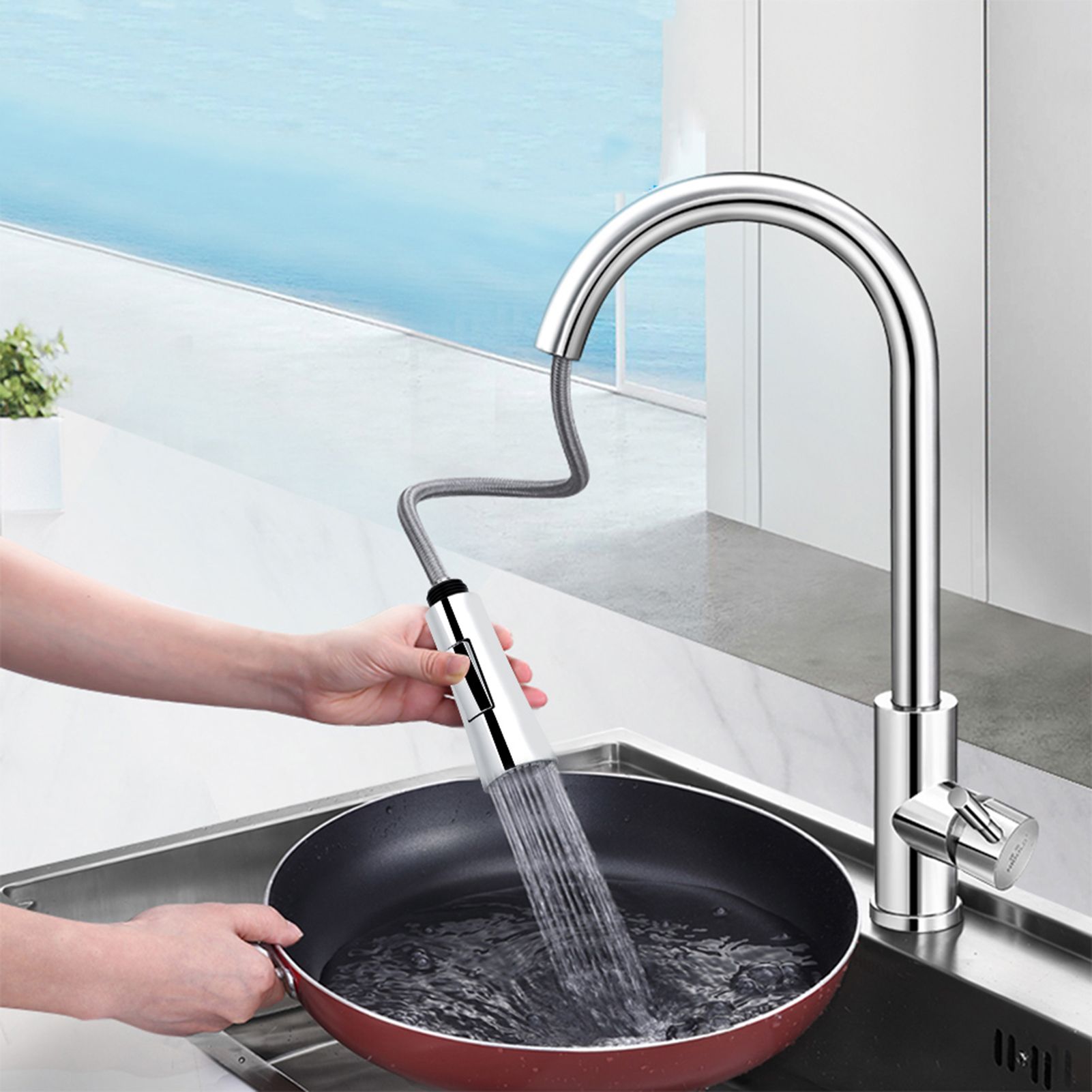 Kitchen Bathroom Pull Out Faucet Sprayer Shower Water Tap Spray Head Part view 4