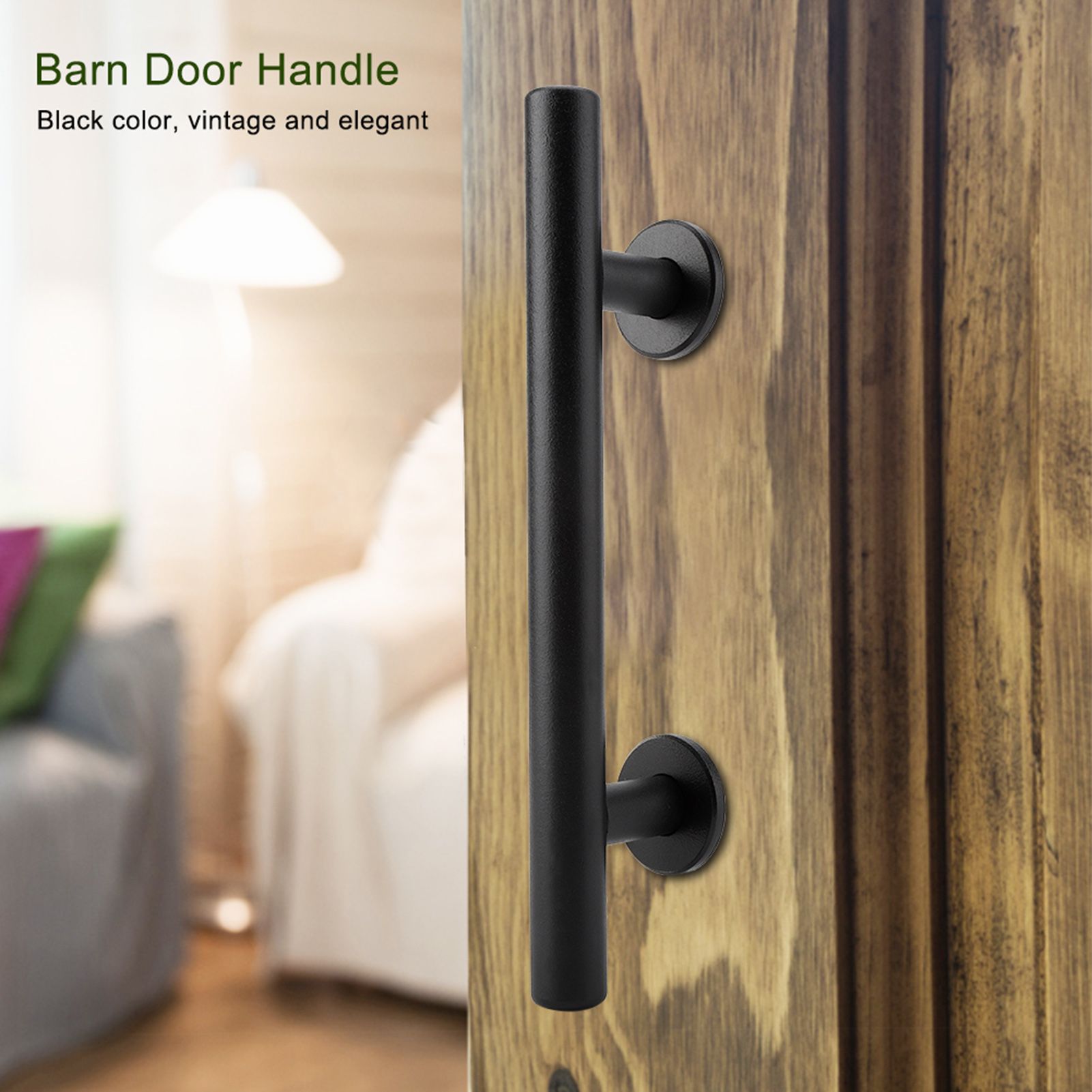 Black Heavy Duty Carbon Steel Sliding Barn Door Closet Pull Handle Wooden Gate view 3