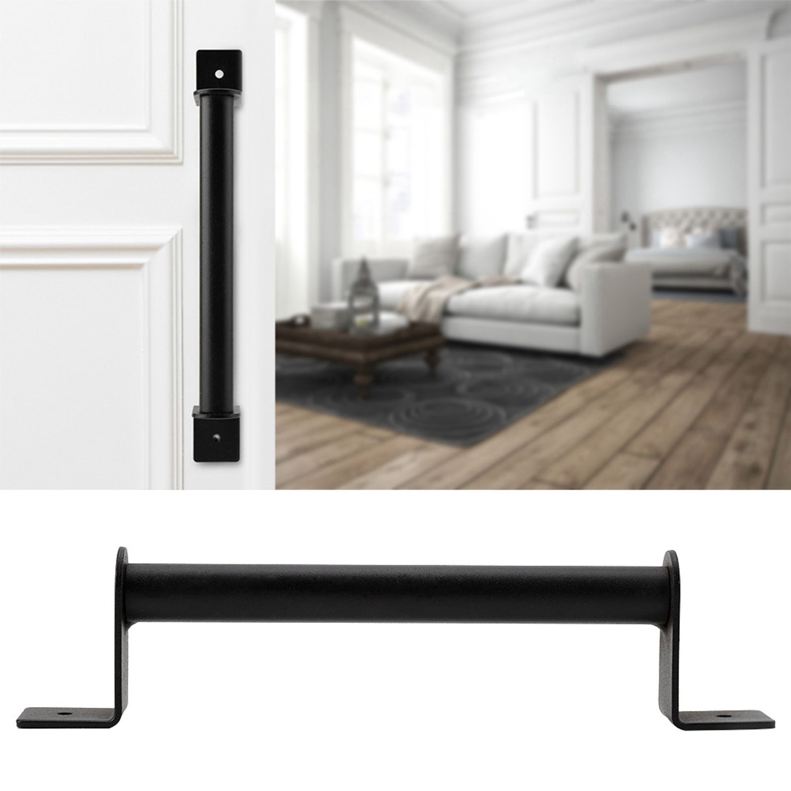 Black Heavy Duty Carbon Steel Pull Handle for Sliding Barn Door Closet Wooden view 11