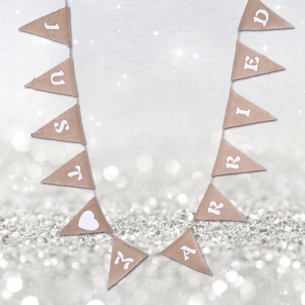 12pcs/ Set Fashionable Cloth Triangle Banner Just Married English Letter for view 2
