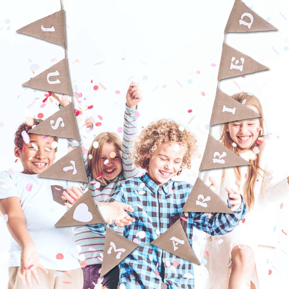 12pcs/ Set Fashionable Cloth Triangle Banner Just Married English Letter for view 3