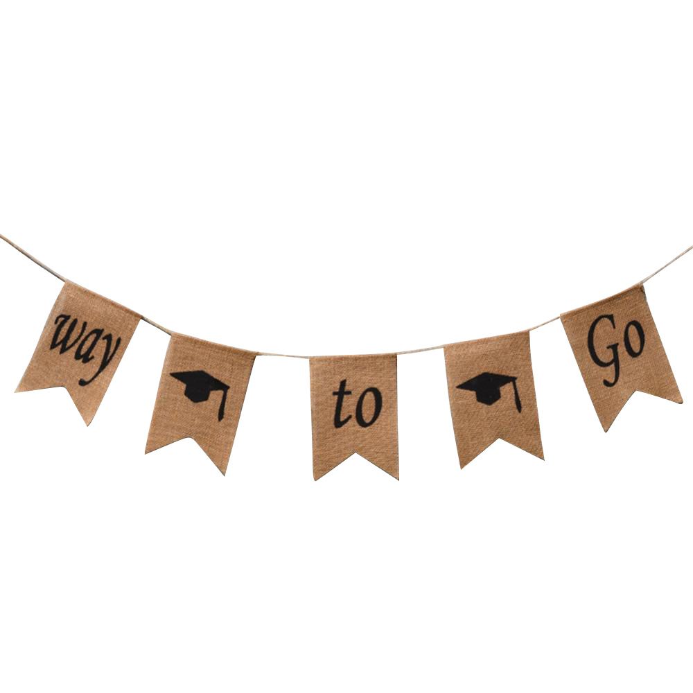 Doctoral Cap Burlap Banner Hanging Linen Swallowtail Flags for Graduation