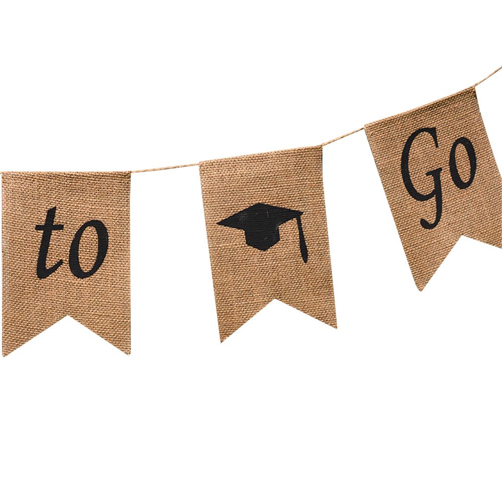 Doctoral Cap Burlap Banner Hanging Linen Swallowtail Flags for Graduation view 2