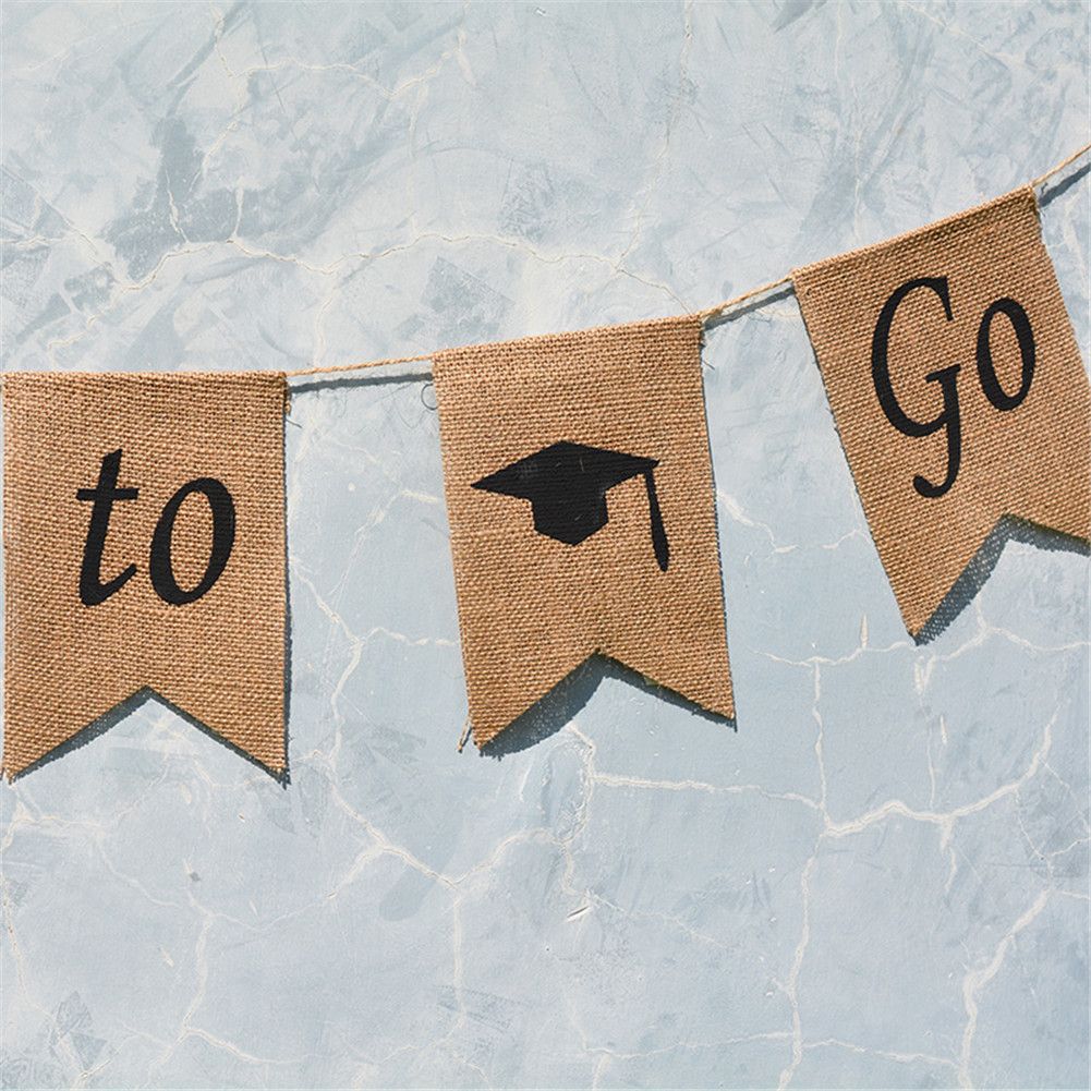 Doctoral Cap Burlap Banner Hanging Linen Swallowtail Flags for Graduation view 4