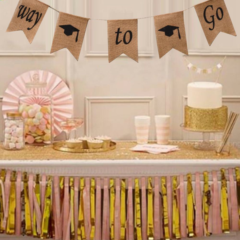 Doctoral Cap Burlap Banner Hanging Linen Swallowtail Flags for Graduation view 7