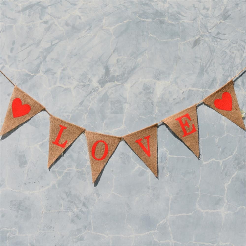 LOVE Triangle Linen Hanging Flags Banner Bunting for Wedding Bridal Shower view 3