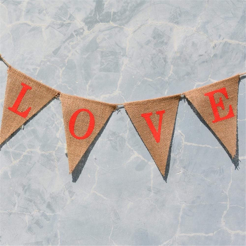 LOVE Triangle Linen Hanging Flags Banner Bunting for Wedding Bridal Shower view 5