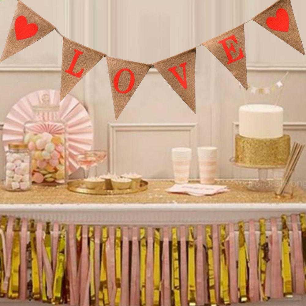 LOVE Triangle Linen Hanging Flags Banner Bunting for Wedding Bridal Shower view 6