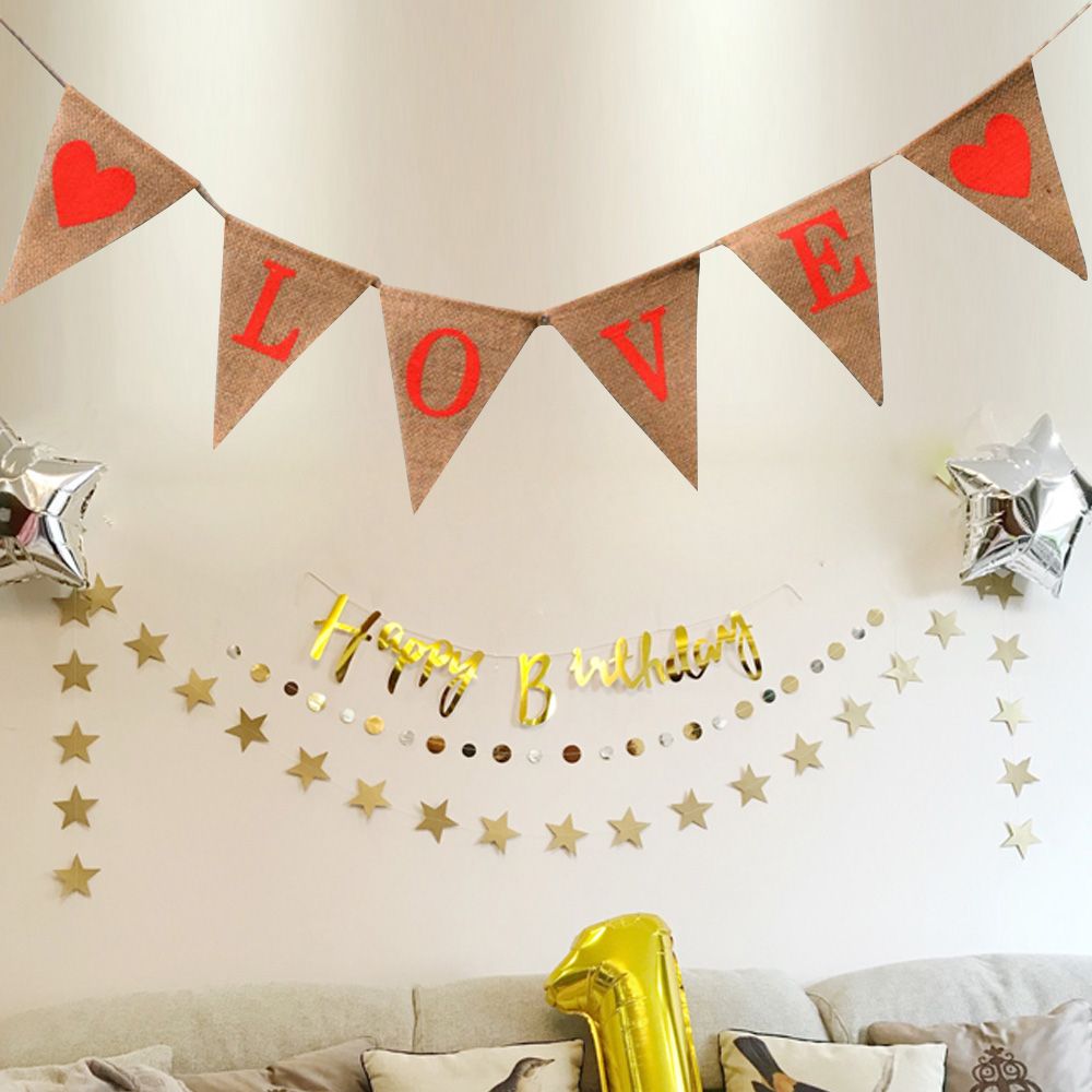 LOVE Triangle Linen Hanging Flags Banner Bunting for Wedding Bridal Shower view 7