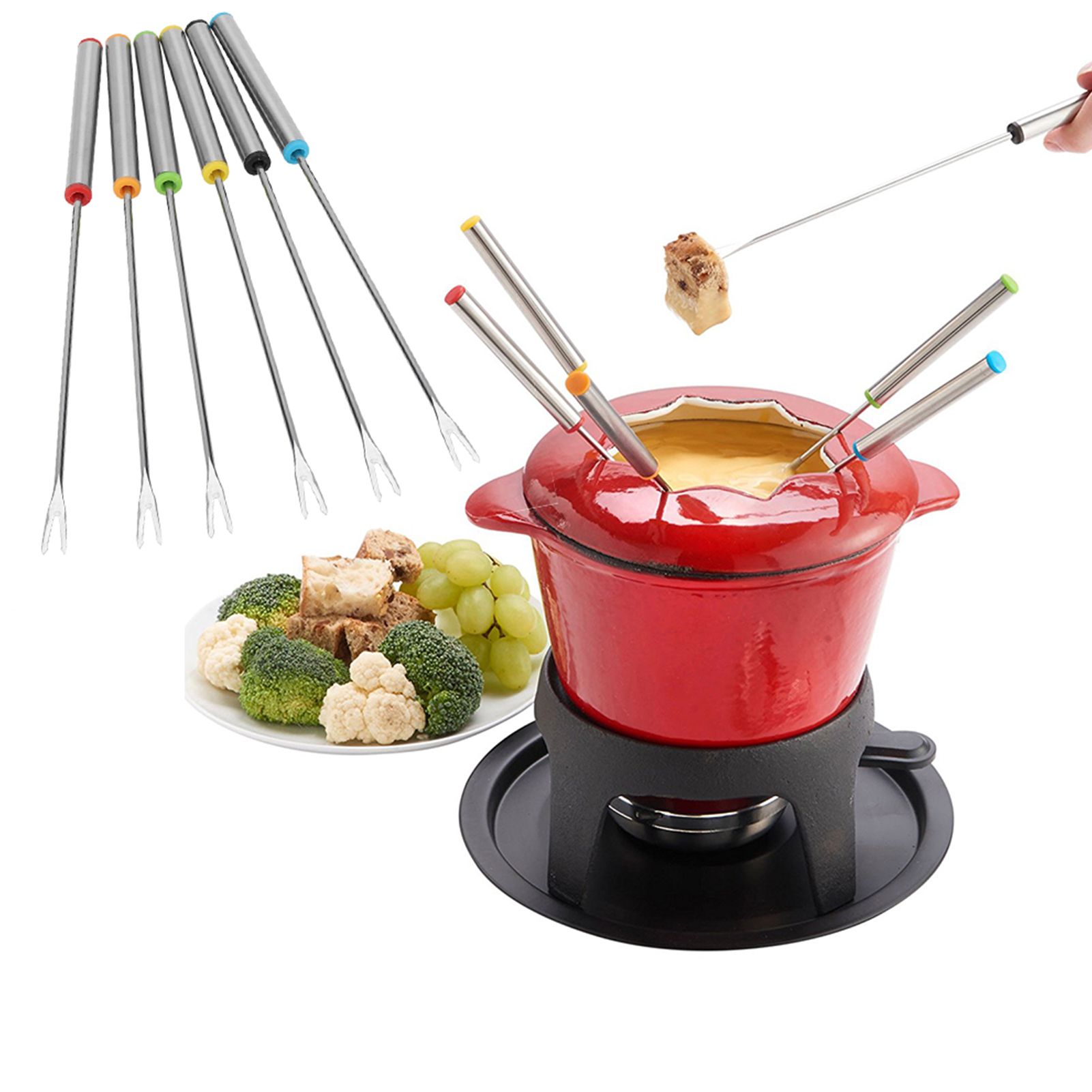 6pcs/Set Stainless Steel Chocolate Cheese Dessert Fondue Pot Forks Kitchen view 11