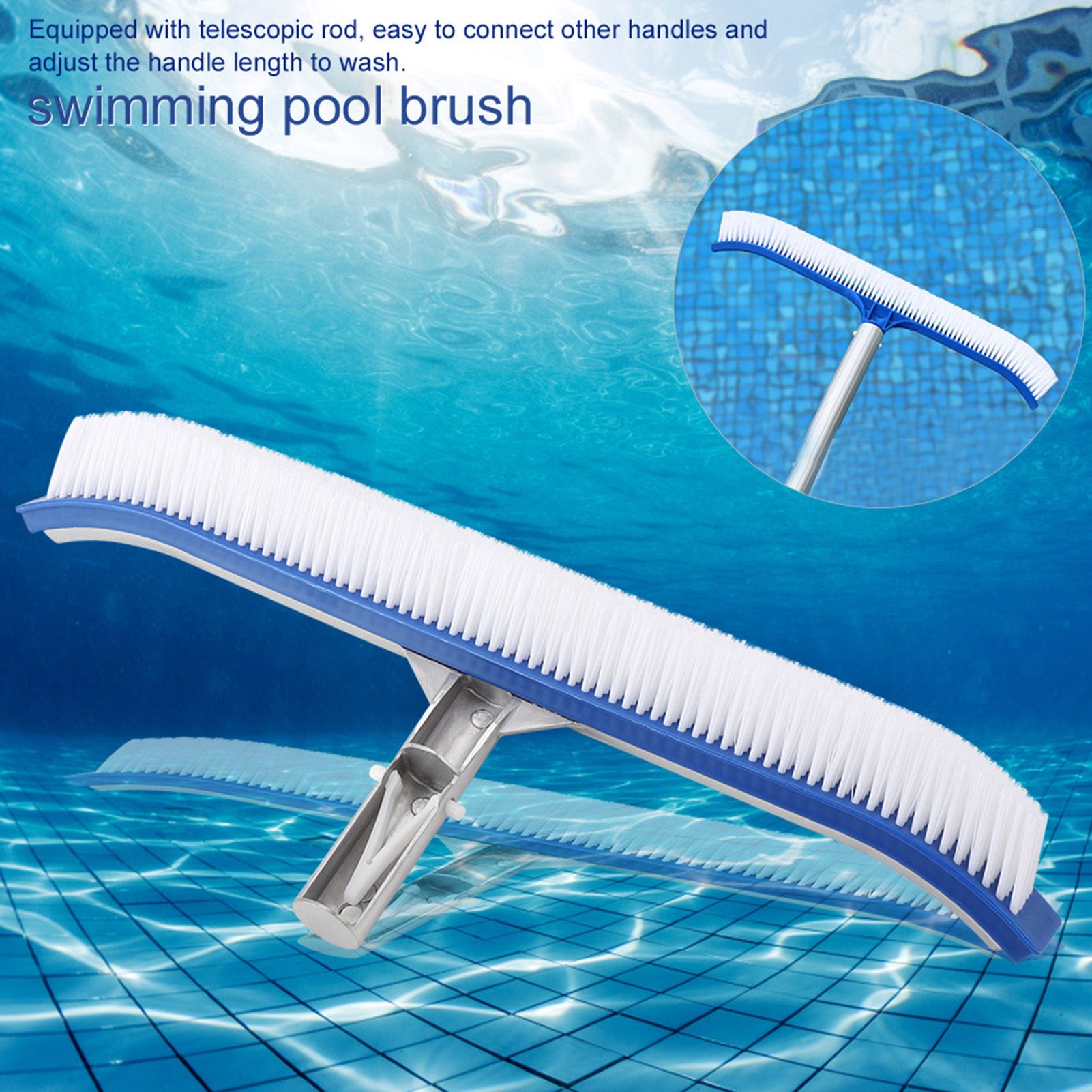 18in Swimming Pool Wall Brush Cleaning Tools Aluminum Handle for Pond Spa Hot view 2
